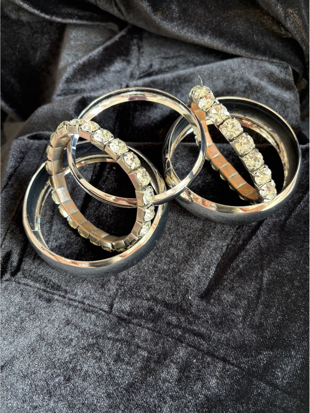 5 Silver Tone Bangle Bracelets some with Rhinestone Accents